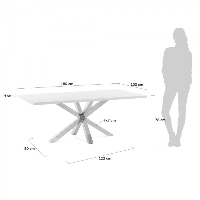 Masa dining alba din lemn si metal 100x180 cm Argo Kave Home