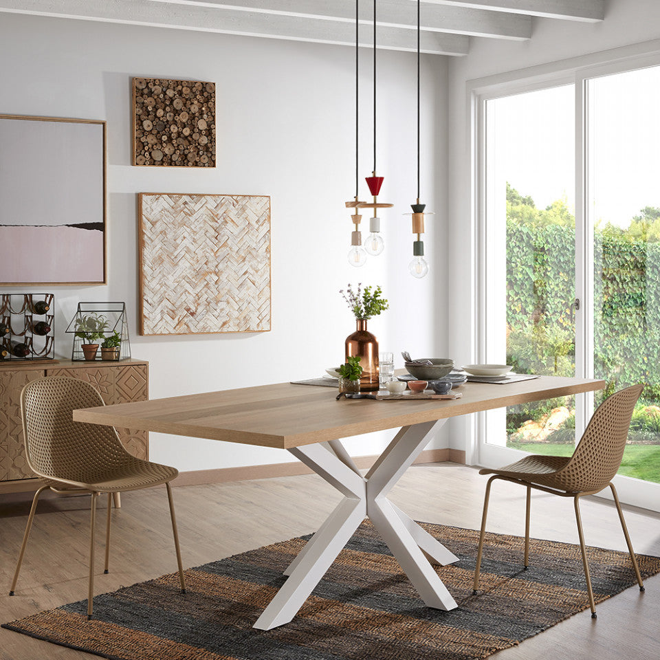 Masa dining alba/maro din metal 100x200 cm Argo Kave Home