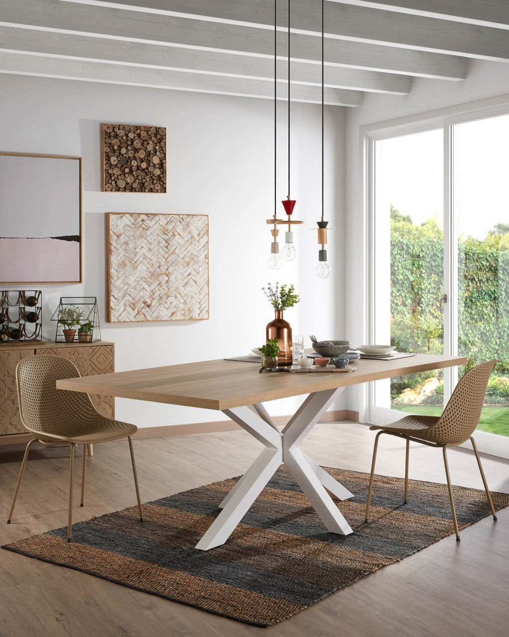 Masa dining alba/maro din metal 100x200 cm Argo Kave Home