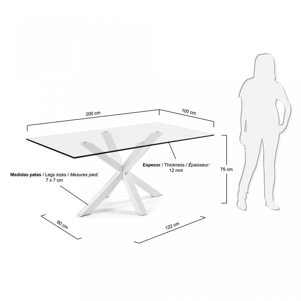 Masa dining alba/trasparenta din metal 100x200 cm Argo Kave Home