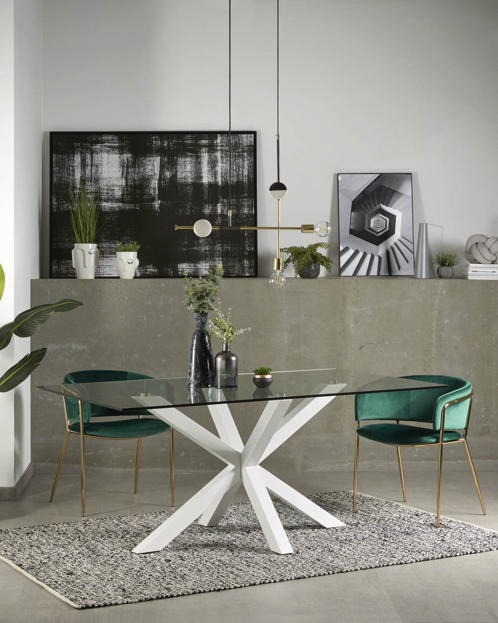 Masa dining alba/trasparenta din metal 100x200 cm Argo Kave Home