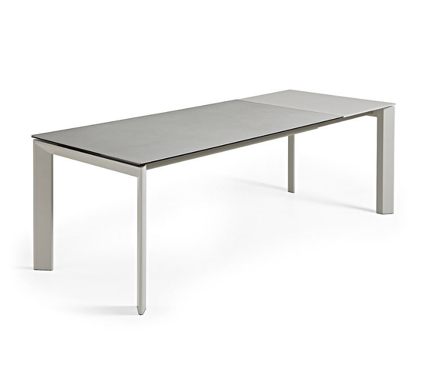 Masa dining extensibila alba/gri din metal 90x(140)200 cm Axis Hydra Lead Kave Home