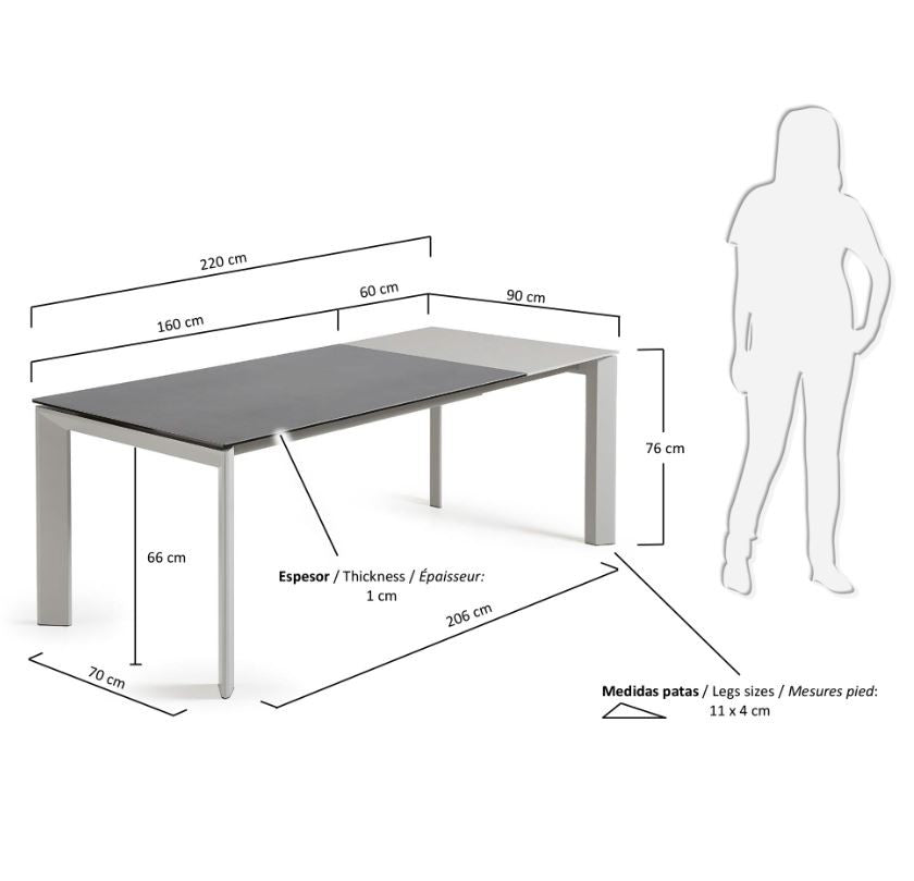 Masa dining extensibila alba/gri din metal 90x(160)220 cm Axis Vulcano Roca Kave Home