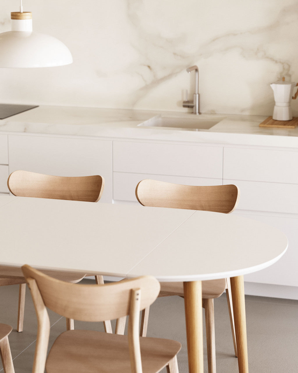 Masa dining extensibila alba/maro din lemn 90(170) cm Oqui Kave Home