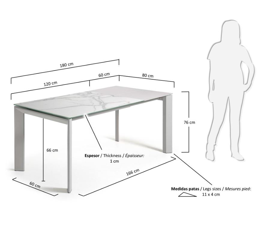 Masa dining extensibila gri/alba din metal 80x(120)180 cm Axis Kalos White Kave Home