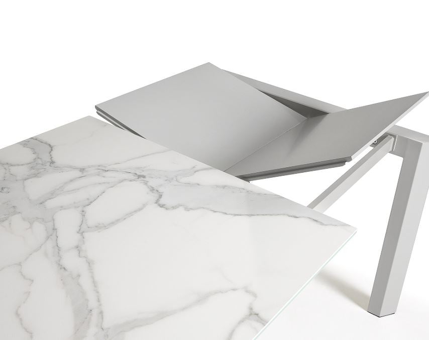 Masa dining extensibila gri/alba din metal 80x(120)180 cm Axis Kalos White Kave Home