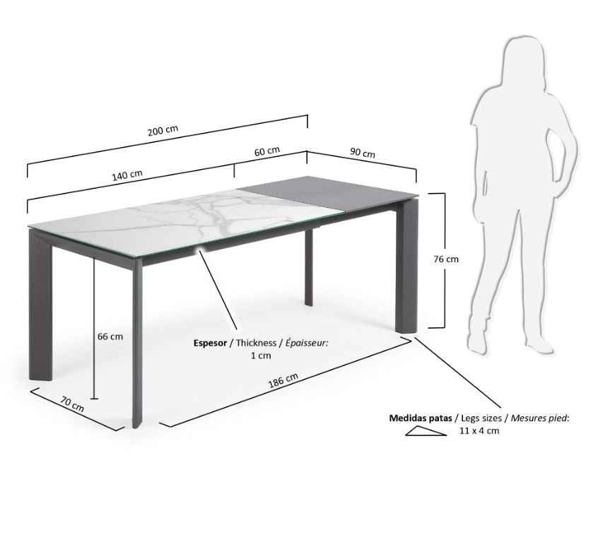 Masa dining extensibila gri/alba din metal 90x(140)200 cm Axis Kalos White Kave Home
