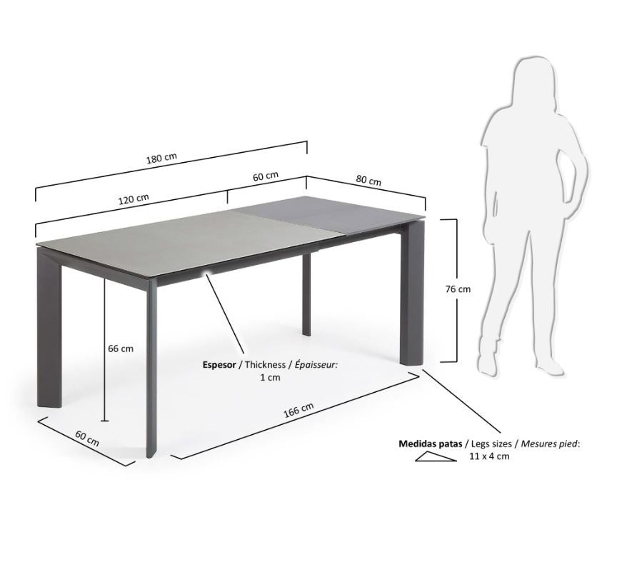 Masa dining extensibila gri din metal 80x(120)180 cm Axis Hydra Lead Kave Home