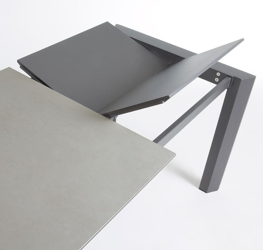 Masa dining extensibila gri din metal 80x(120)180 cm Axis Hydra Lead Kave Home