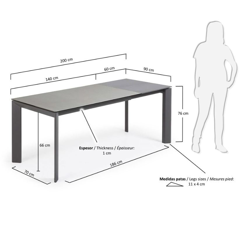 Masa dining extensibila gri din metal 90x(140)200 cm Axis Hydra Kave Home