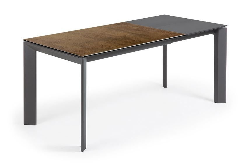 Masa dining extensibila gri/maro din metal 80x(120)180 cm Axis Iron Corten Kave Home