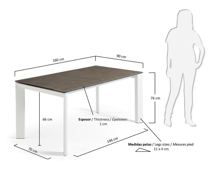 Masa dining extensibila maro/alba din metal 90x(160)220 cm Axis Vulcano Ash Kave Home