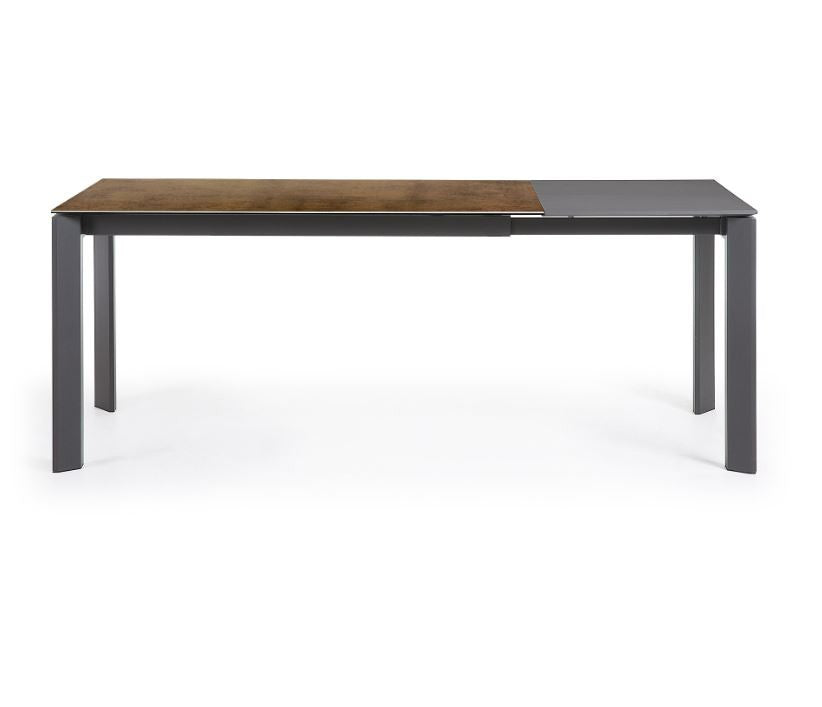 Masa dining extensibila maro din metal 90x(140)200 cm Axis Iron Corten Kave Home