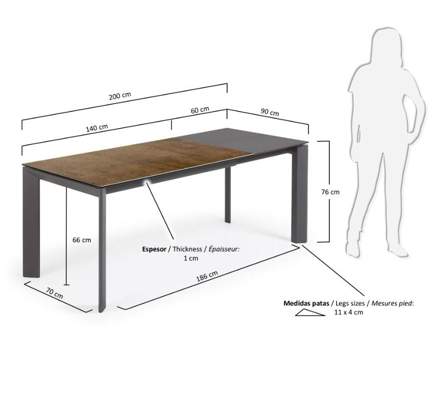 Masa dining extensibila maro din metal 90x(140)200 cm Axis Iron Corten Kave Home
