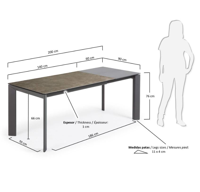 Masa dining extensibila maro din metal 90x(140)200 cm Axis Vulcano Ash Kave Home