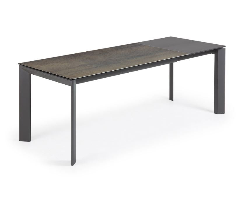 Masa dining extensibila maro din metal 90x(160)220 cm Axis Iron Moss Kave Home
