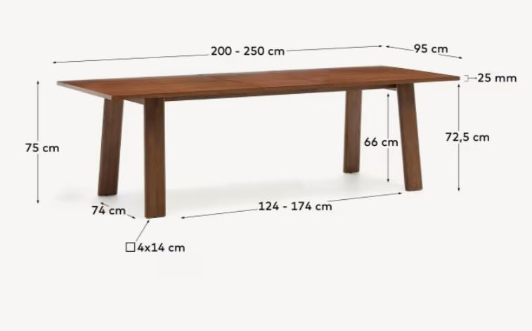 Masa dining extensibila maro inchis din lemn 95x200(250) cm Arlen Kave Home