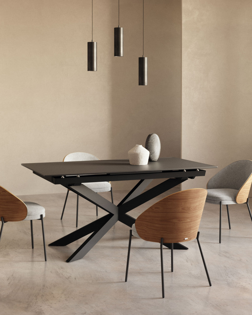 Masa dining extensibila neagra din metal 90x(160)210 cm Atminda Kave Home
