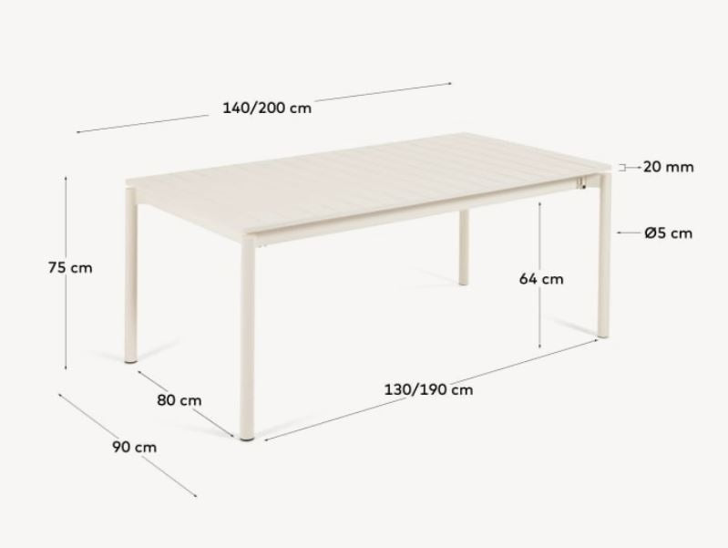 Masa dining exterior extensibila alb din aluminiu 100x140(200)cm Zaltana Kave Home