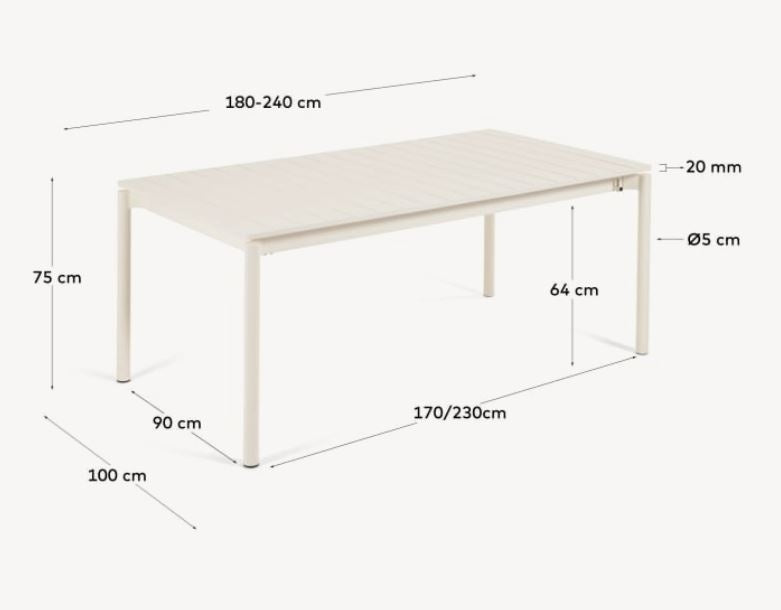 Masa dining exterior extensibila alb din aluminiu 100x180(240)cm Zaltana Kave Home