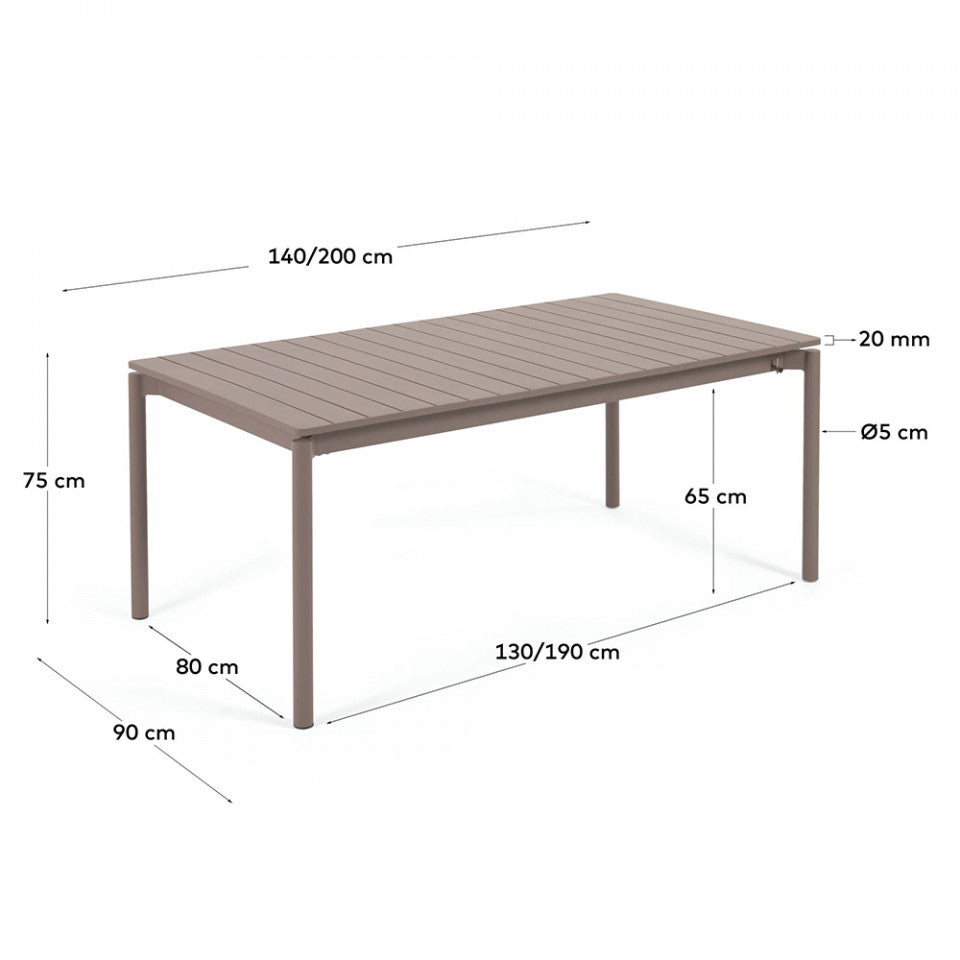 Masa dining exterior extensibila maro din metal 90x140(200) cm Zaltana Kave Home