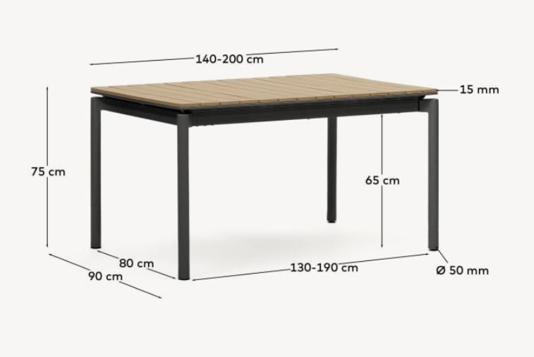Masa dining exterior extensibila maro/neagra din metal 90x140(200) cm Canyelles Kave Home