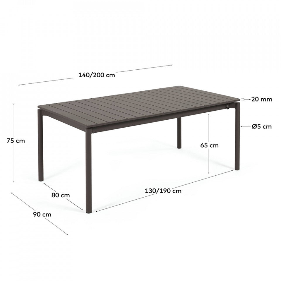 Masa dining exterior extensibila neagra din metal 90x140(200) cm Zaltana Kave Home