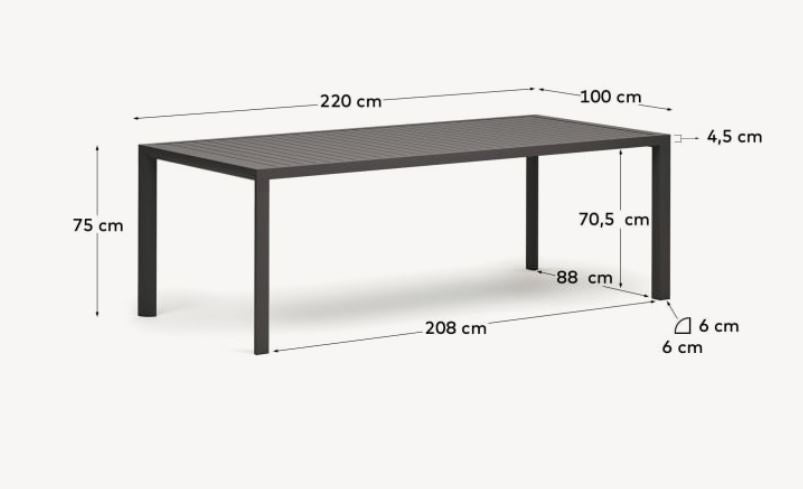 Masa dining exterior gri din metal 100x220 cm Culip Kave Home