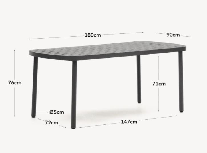 Masa dining exterior gri din metal 90x180 cm Joncols Kave Home