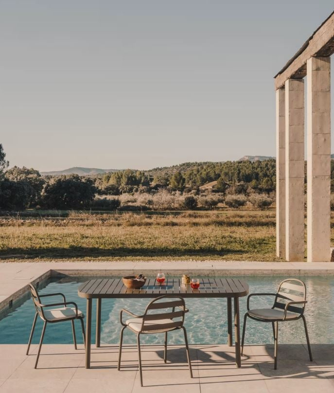 Masa dining exterior gri din metal 90x180 cm Joncols Kave Home