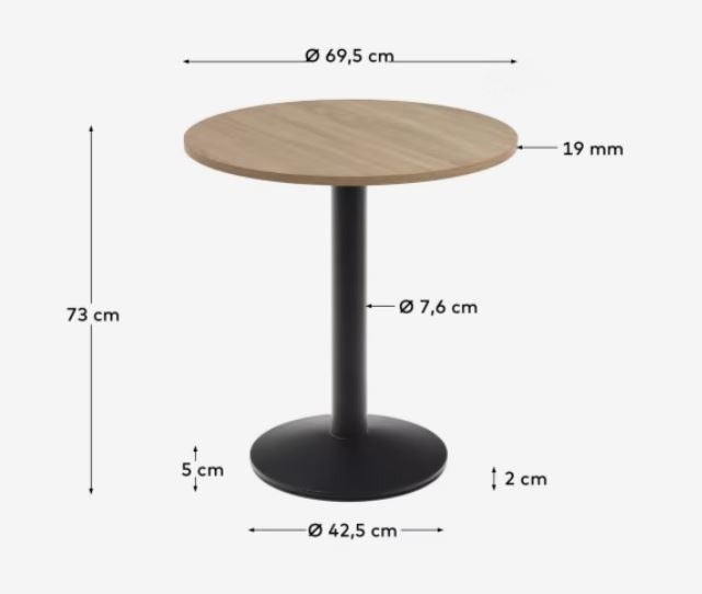 Masa dining exterior maro deschis/neagra din metal 70 cm Esilda Kave Home