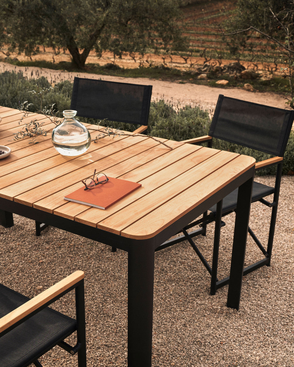 Masa dining exterior maro/neagra din lemn 90x163 cm Bona Kave Home