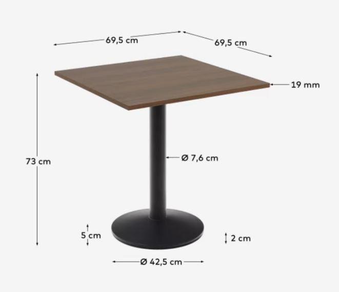 Masa dining exterior maro/neagra din metal 70x70 cm Esilda Kave Home