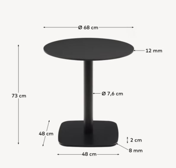 Masa dining exterior neagra din metal 68 cm Dina Kave Home