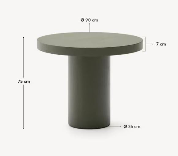 Masa dining exterior verde din ciment 90 cm Aiguablava Kave Home