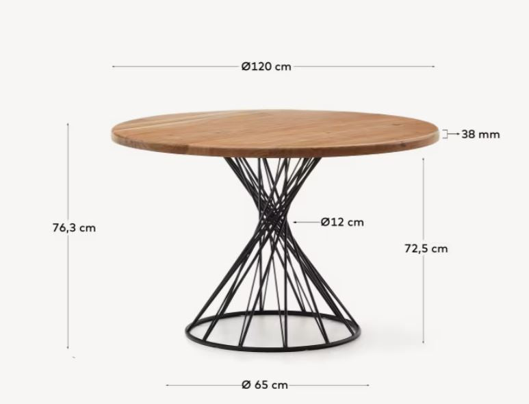 Masa dining maro/neagra din lemn 120 cm Niut Kave Home