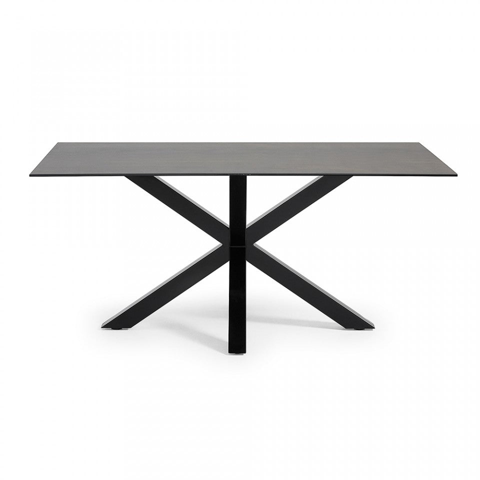 Masa dining neagra din metal 100x180 cm Argo Iron Moss Kave Home