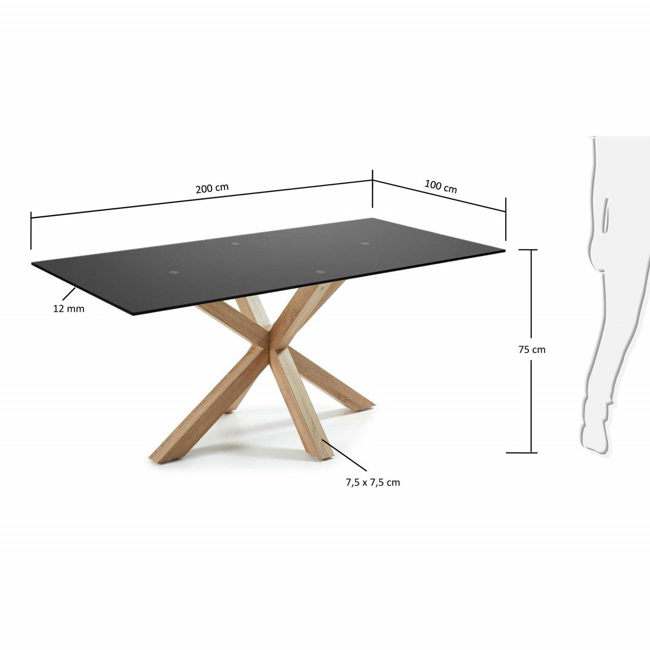 Masa dining neagra/maro din metal 100x200 cm Argo Kave Home