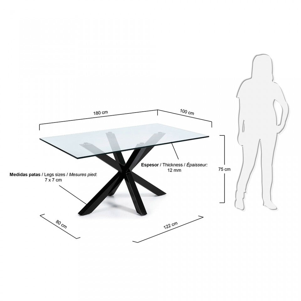 Masa dining transparenta din metal 100x180 cm Argo Kave Home