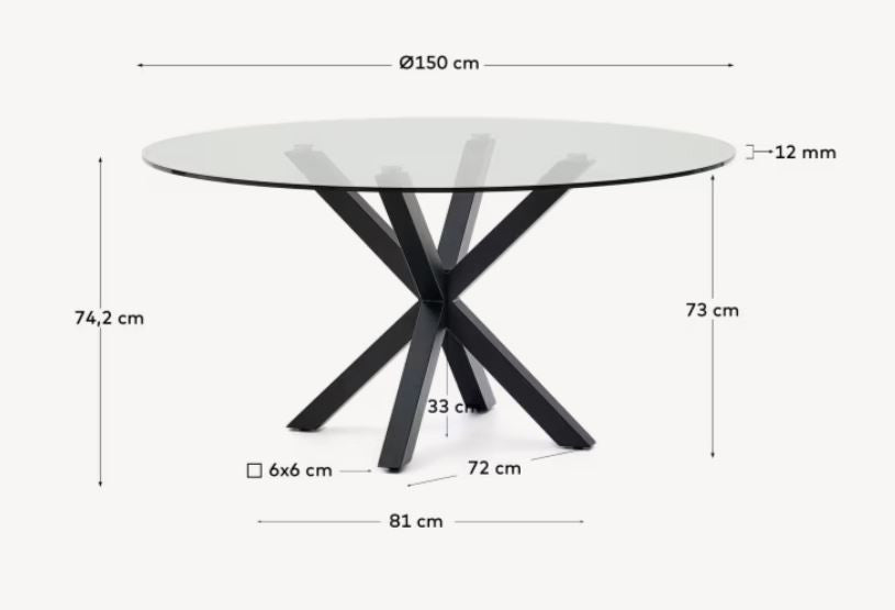 Masa dining transparenta/neagra din metal si sticla 150 cm Argo Kave Home