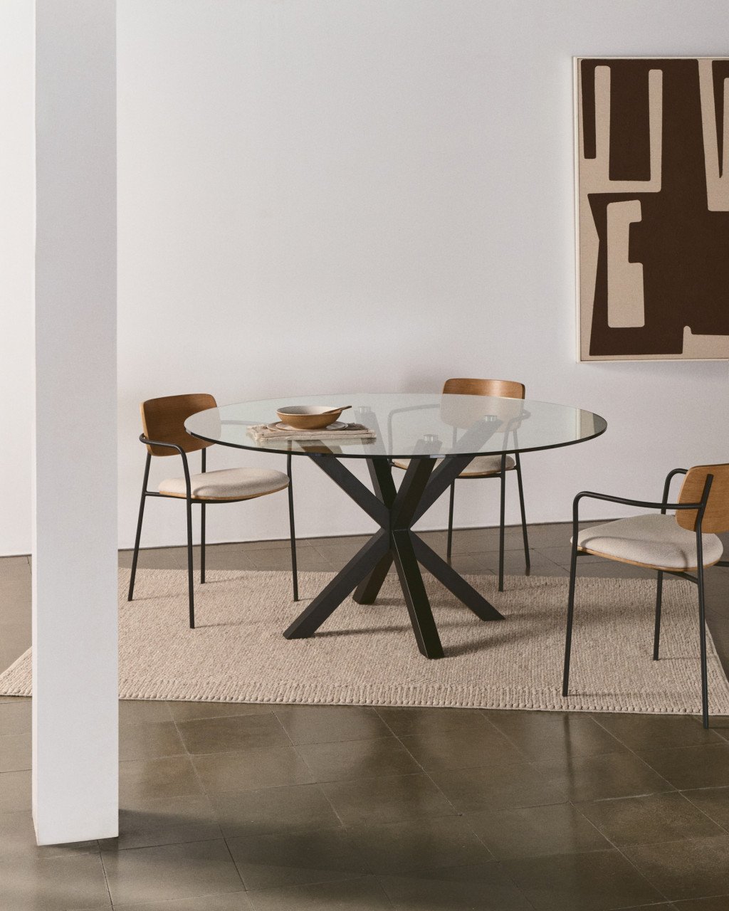 Masa dining transparenta/neagra din metal si sticla 150 cm Argo Kave Home