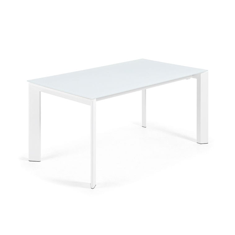 Masa extensibila alba din sticla si metal 90x160(220) cm Axis Kave Home