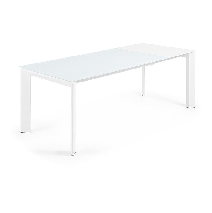 Masa extensibila alba din sticla si metal 90x160(220) cm Axis Kave Home