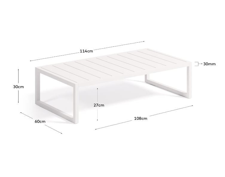 Masa laterala exterior alba din metal 60x114 cm Comova Kave Home