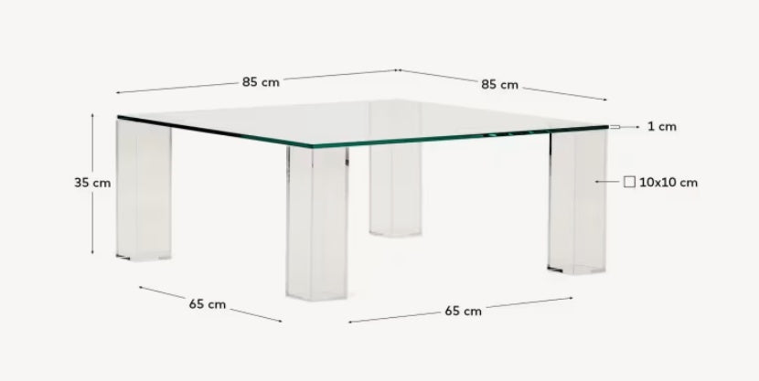 Masa laterala transparenta din sticla 85x85 cm Adularia Kave Home
