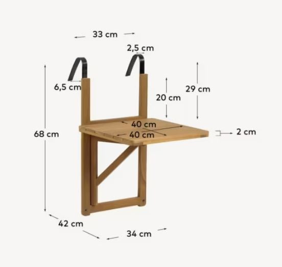 Masa pliabila exterior pentru balcon maro din lemn 40x40 cm Amarillis Kave Home