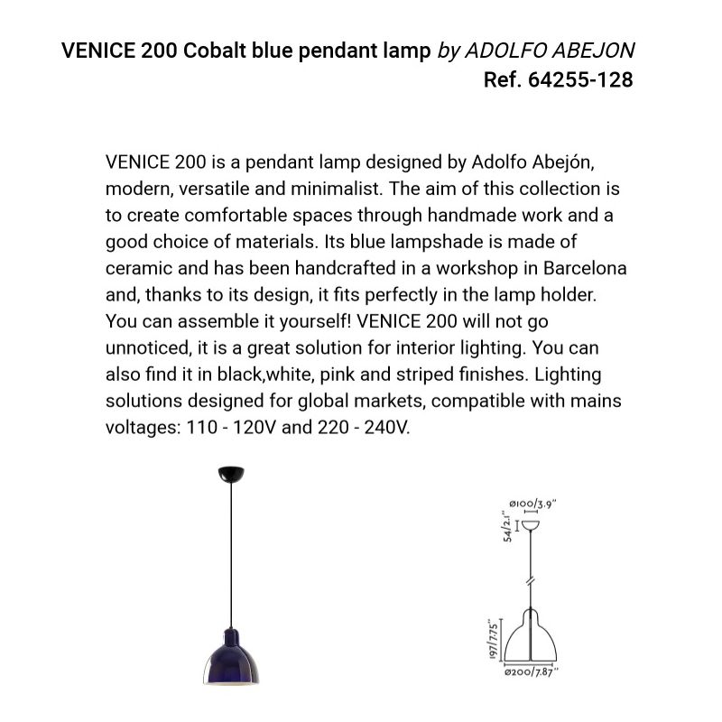 Pendul cu abajur ceramic realizat manual VENICE 200, albastru