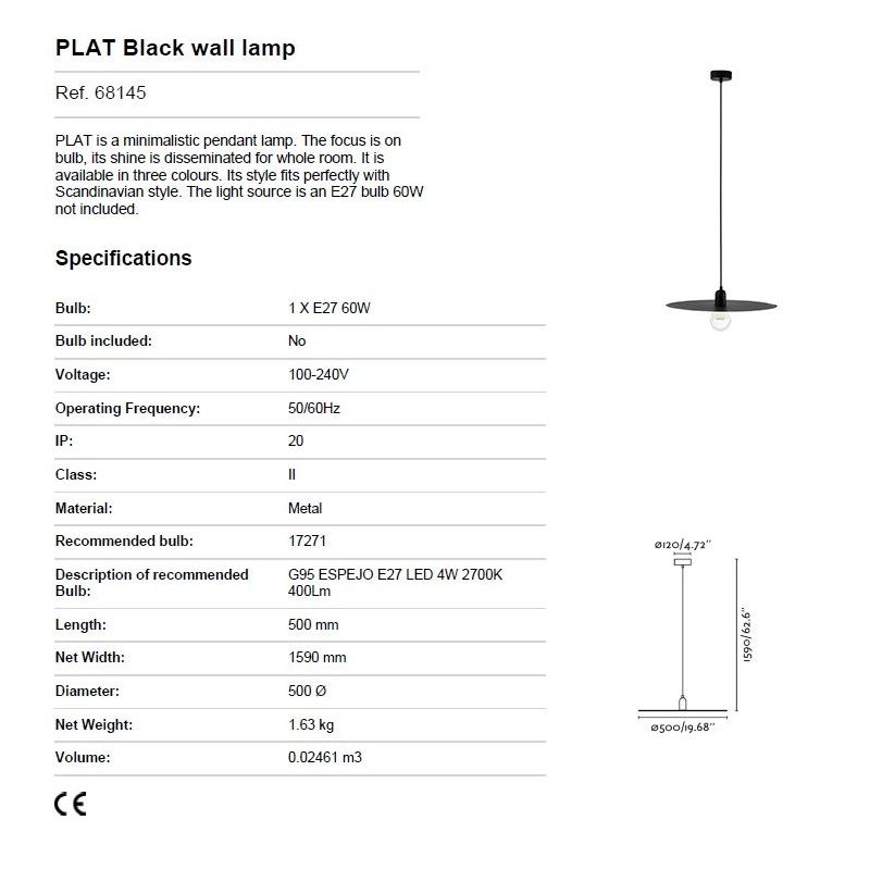 Pendul design modern minimalist PLAT negru