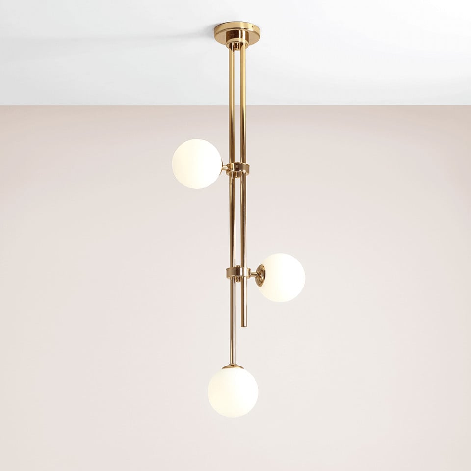 Plafoniera alba/aurie din sticla cu 3 becuri Harmony Aldex