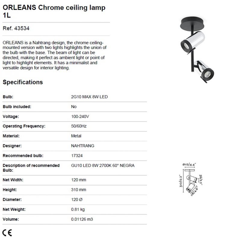 Plafoniera LED moderna cu 2 spoturi directionabile ORLEANS 2L crom